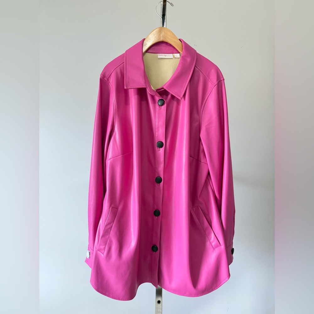 Belle by Kim Gravel Faux Leather Black Button Shacket SIZE: 1X COLOR : Raspberry